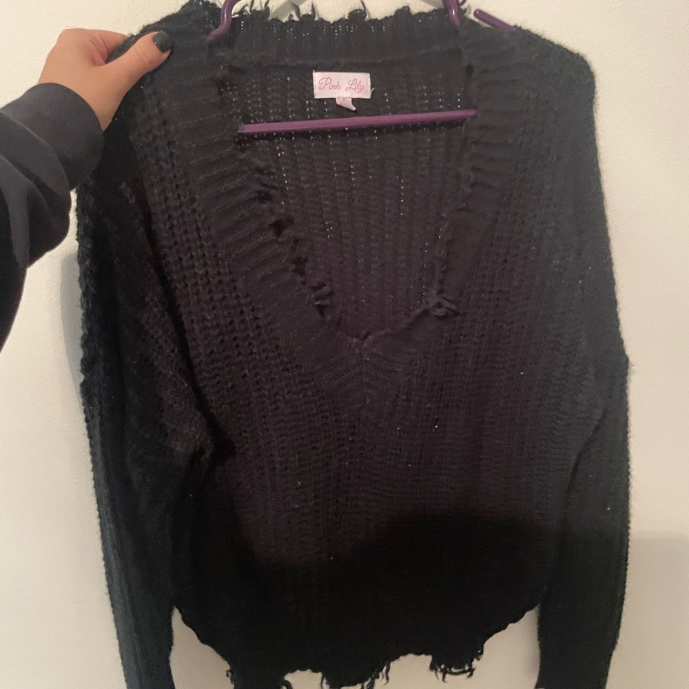 Pink lily black sweater